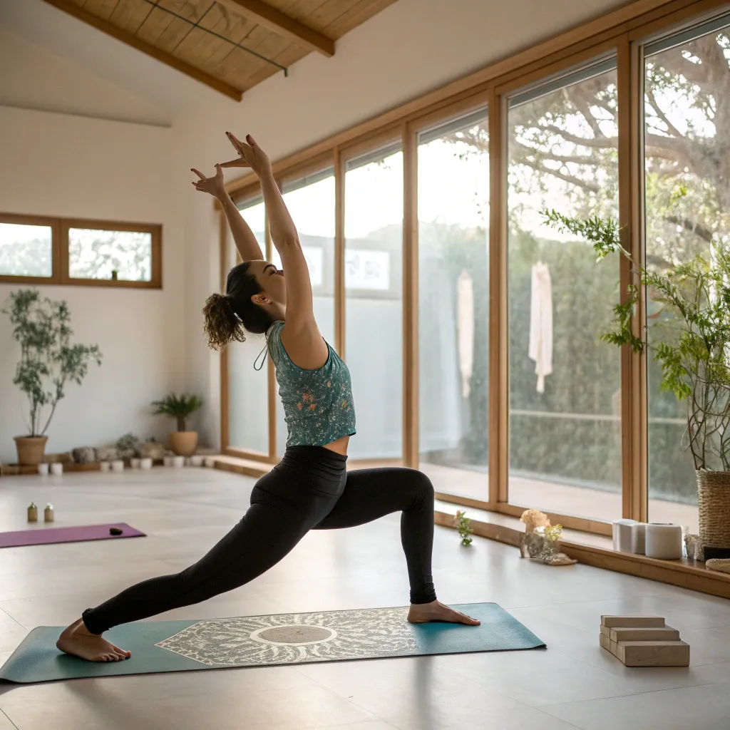 Emily Rivera performing a yoga pose at AELRANOS Yoga School